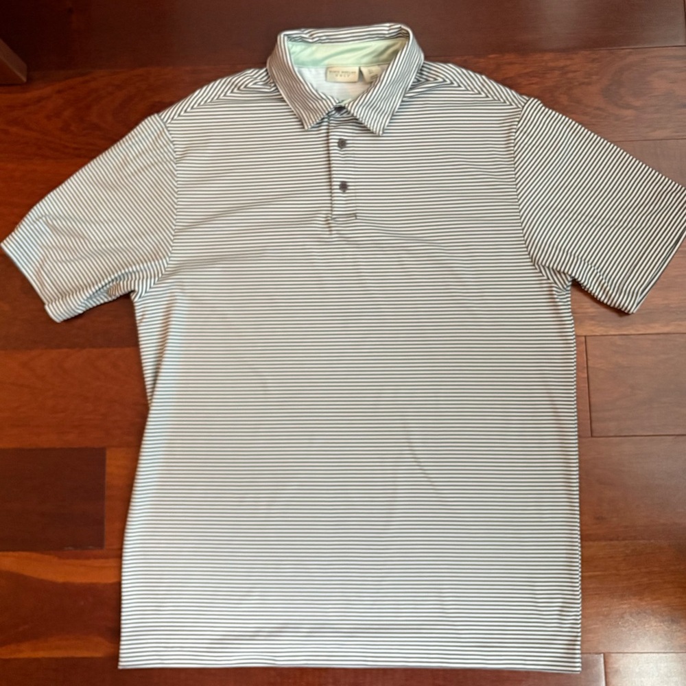 Rorie Whelan Golf Polo Shirt Striped Short Sleeve Mens Large UPF 50 Performance